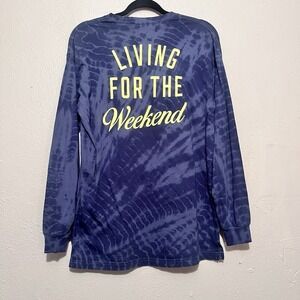 PINK Victoria's Secret Women Long Sleeve Living For The Weekend‎ Blue Shirt Sz S